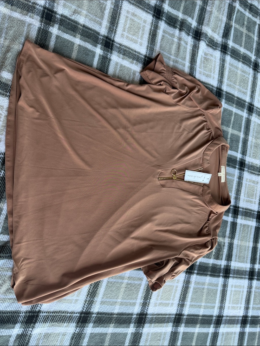 Short Sleeve Zip-Front Blouse in Dusty Rose — Lightweight Women's Top